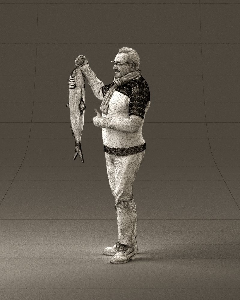 Cozy beard man in glasses with fish 0963 3D Print Ready 3D print model_33