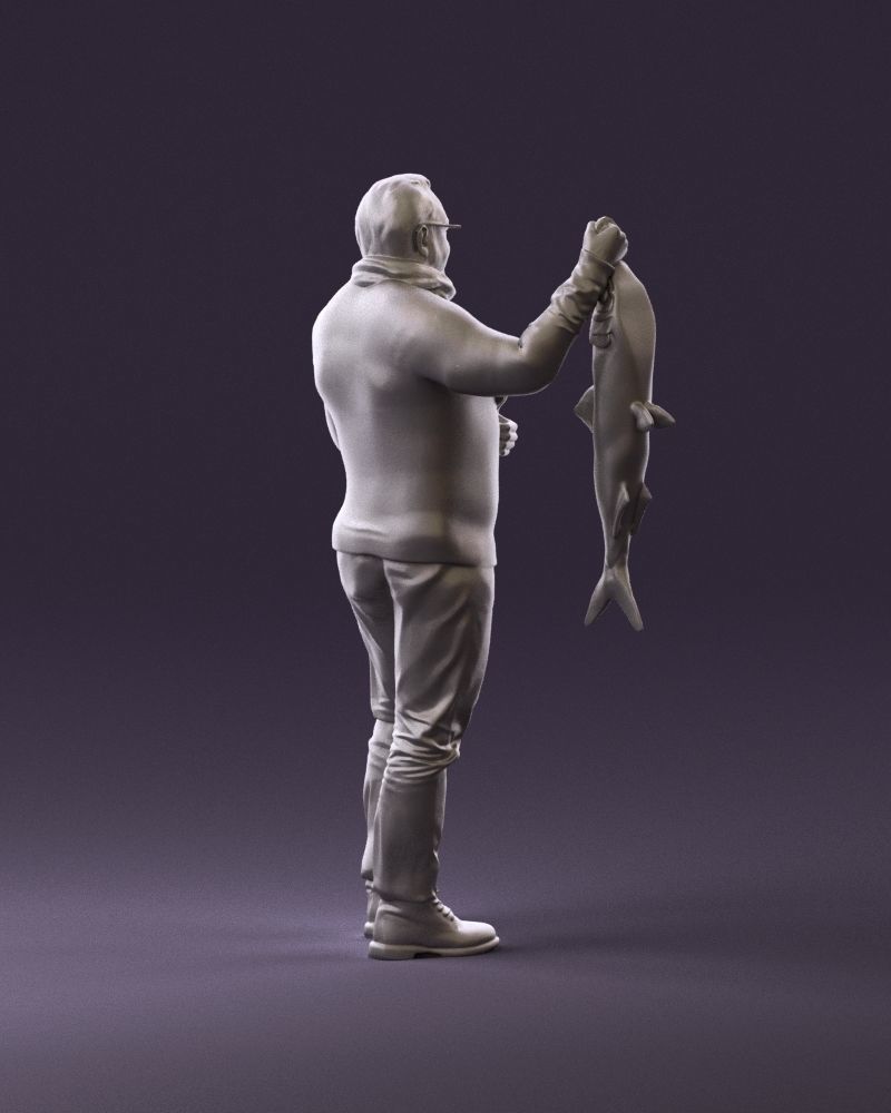 Cozy beard man in glasses with fish 0963 3D Print Ready 3D print model_5