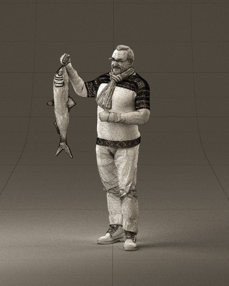 Cozy beard man in glasses with fish 0963 3D Print Ready 3D print model_34