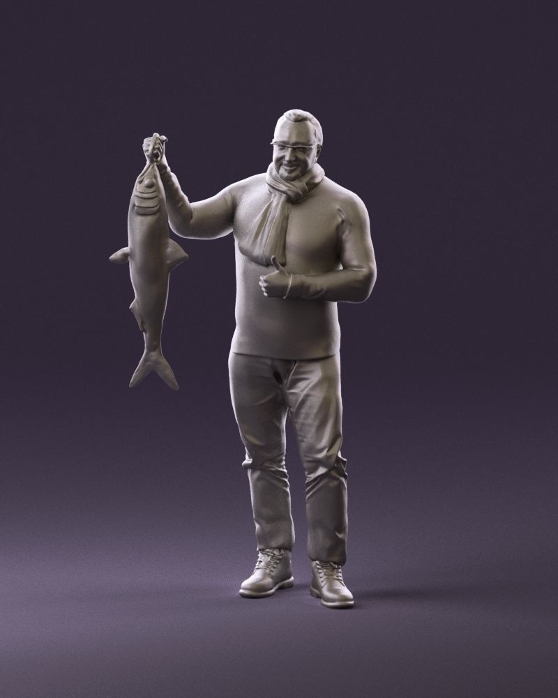 Cozy beard man in glasses with fish 0963 3D Print Ready 3D print model_11