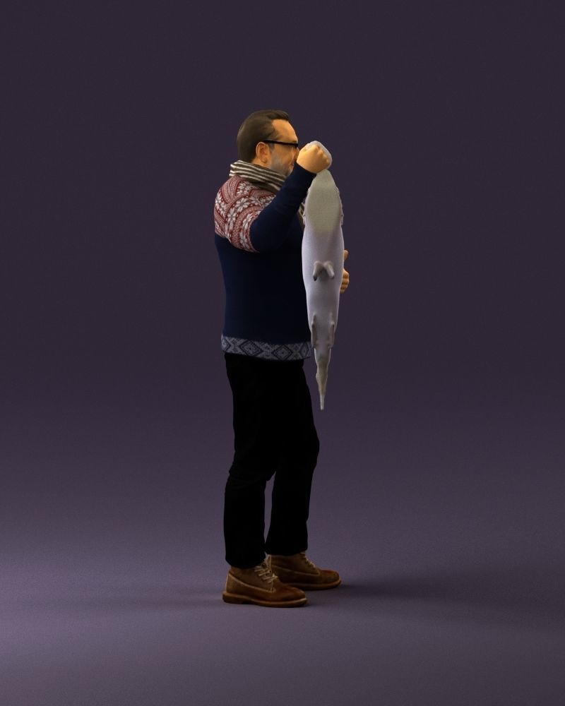 Cozy beard man in glasses with fish 0963 3D Print Ready 3D print model_16