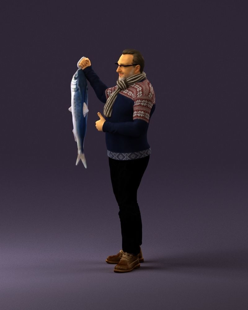 Cozy beard man in glasses with fish 0963 3D Print Ready 3D print model_21