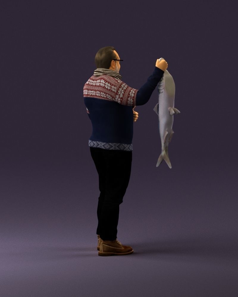 Cozy beard man in glasses with fish 0963 3D Print Ready 3D print model_17