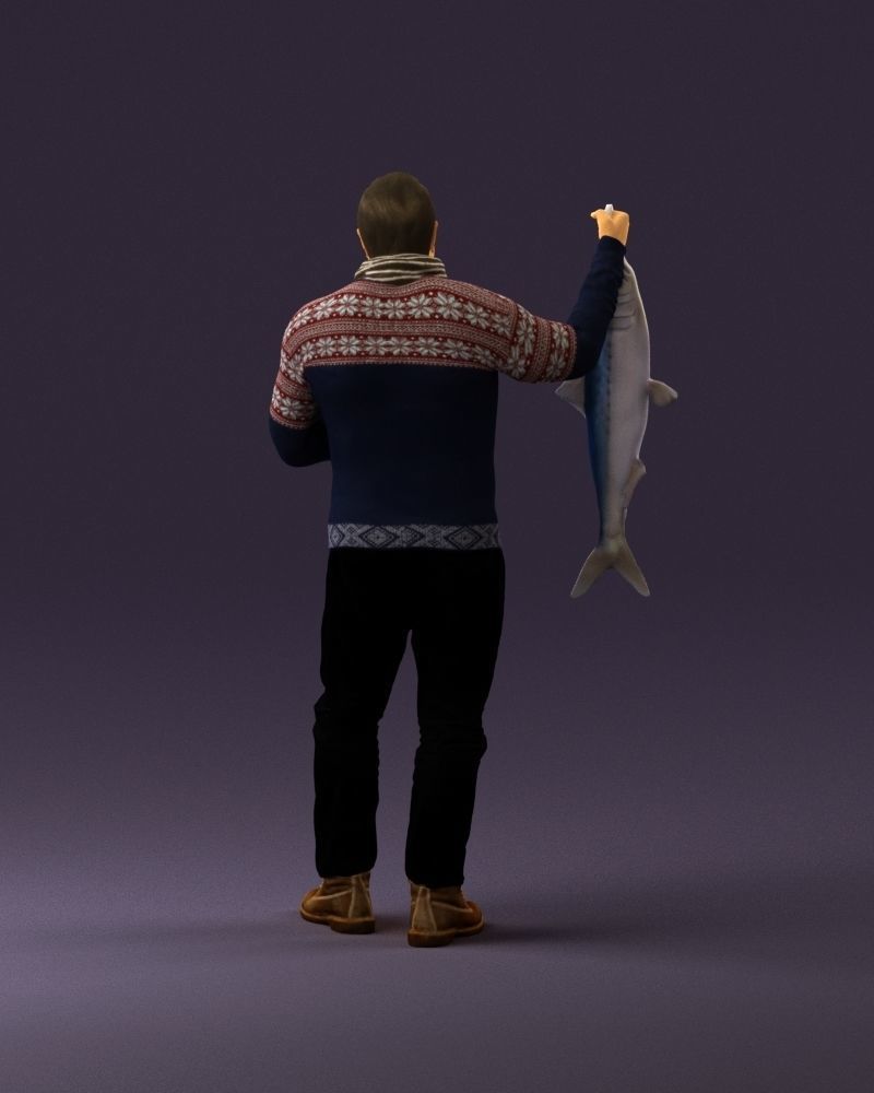 Cozy beard man in glasses with fish 0963 3D Print Ready 3D print model_18