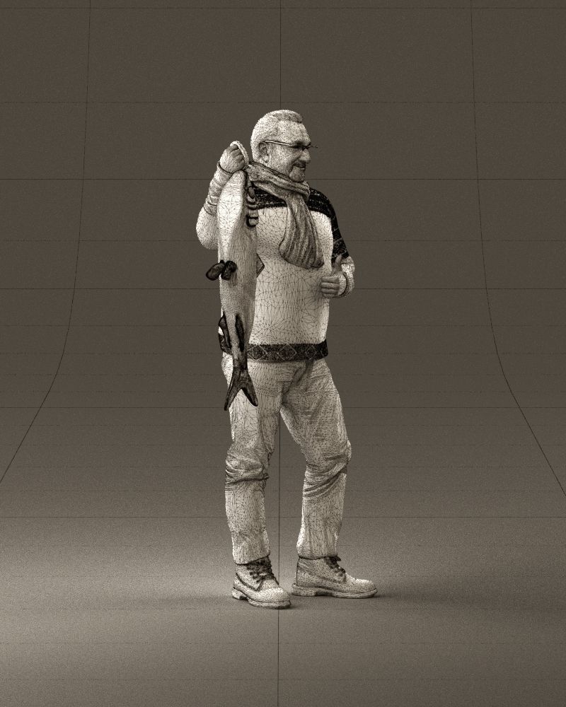 Cozy beard man in glasses with fish 0963 3D Print Ready 3D print model_27