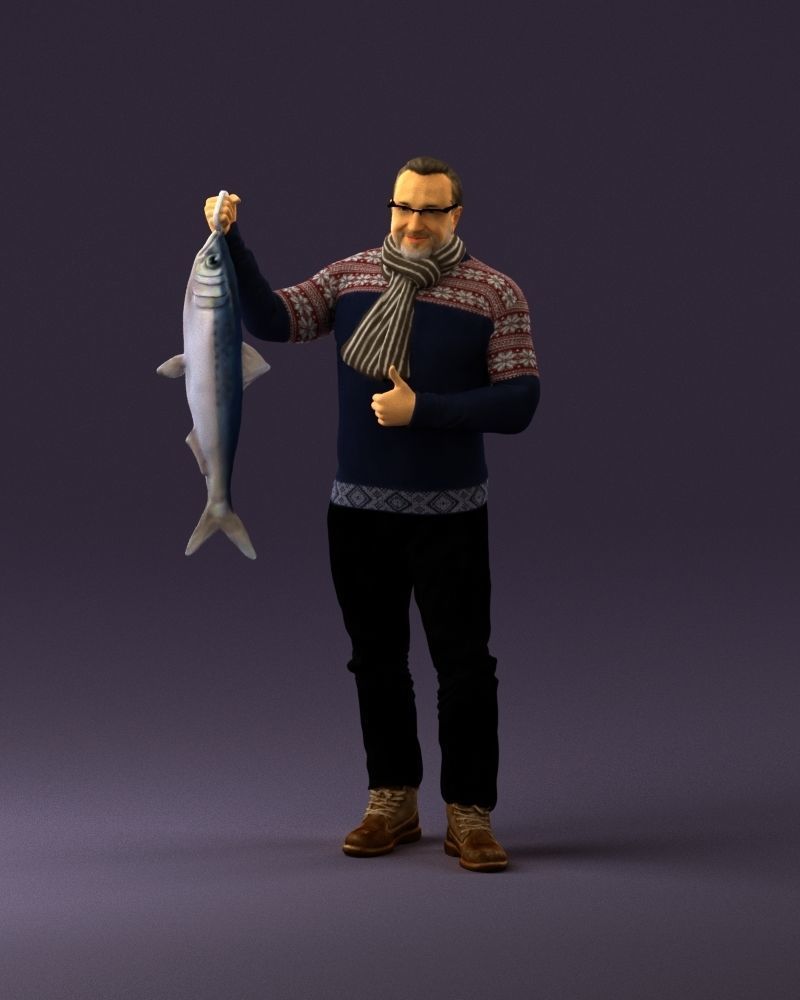 Cozy beard man in glasses with fish 0963 3D Print Ready 3D print model_23