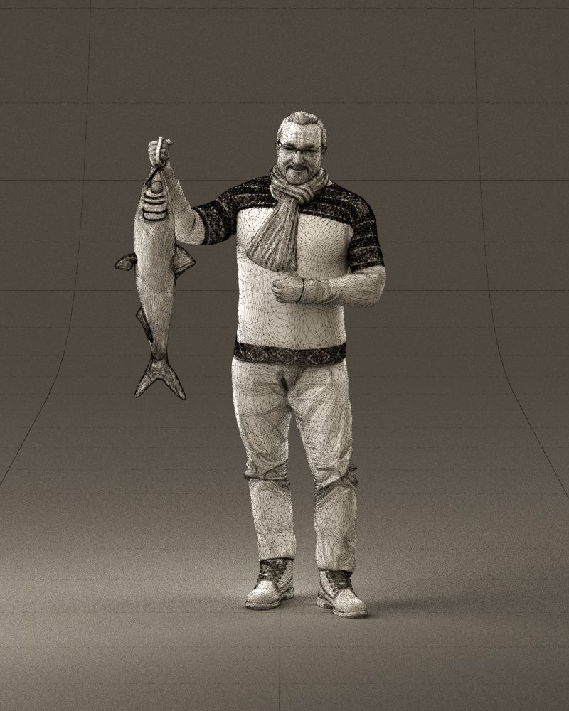 Cozy beard man in glasses with fish 0963 3D Print Ready 3D print model_24