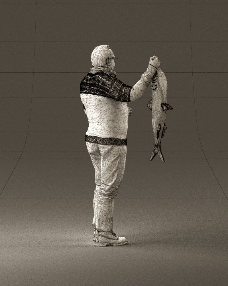 Cozy beard man in glasses with fish 0963 3D Print Ready 3D print model_29