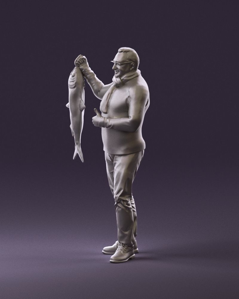 Cozy beard man in glasses with fish 0963 3D Print Ready 3D print model_9