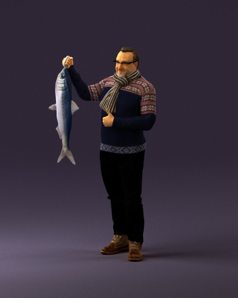 Cozy beard man in glasses with fish 0963 3D Print Ready 3D print model_22