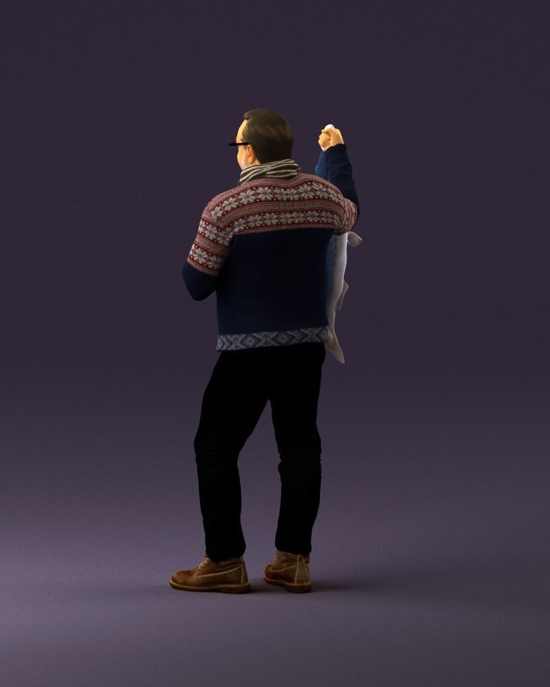 Cozy beard man in glasses with fish 0963 3D Print Ready 3D print model_19