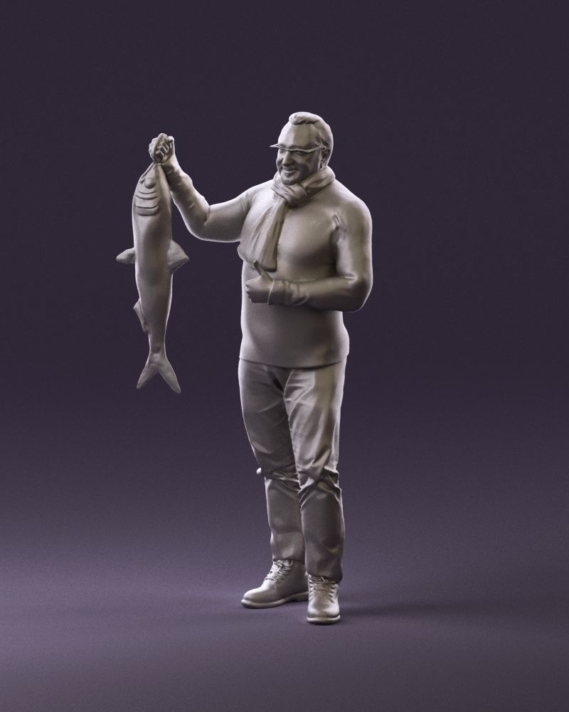Cozy beard man in glasses with fish 0963 3D Print Ready 3D print model_10