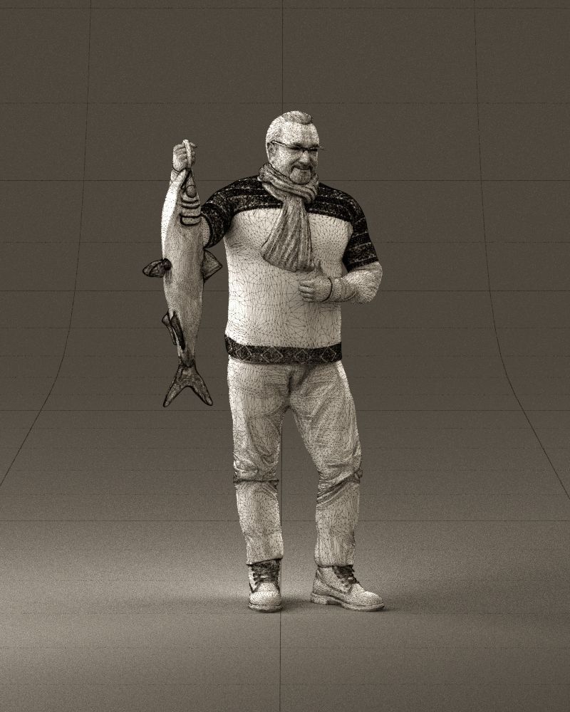 Cozy beard man in glasses with fish 0963 3D Print Ready 3D print model_26