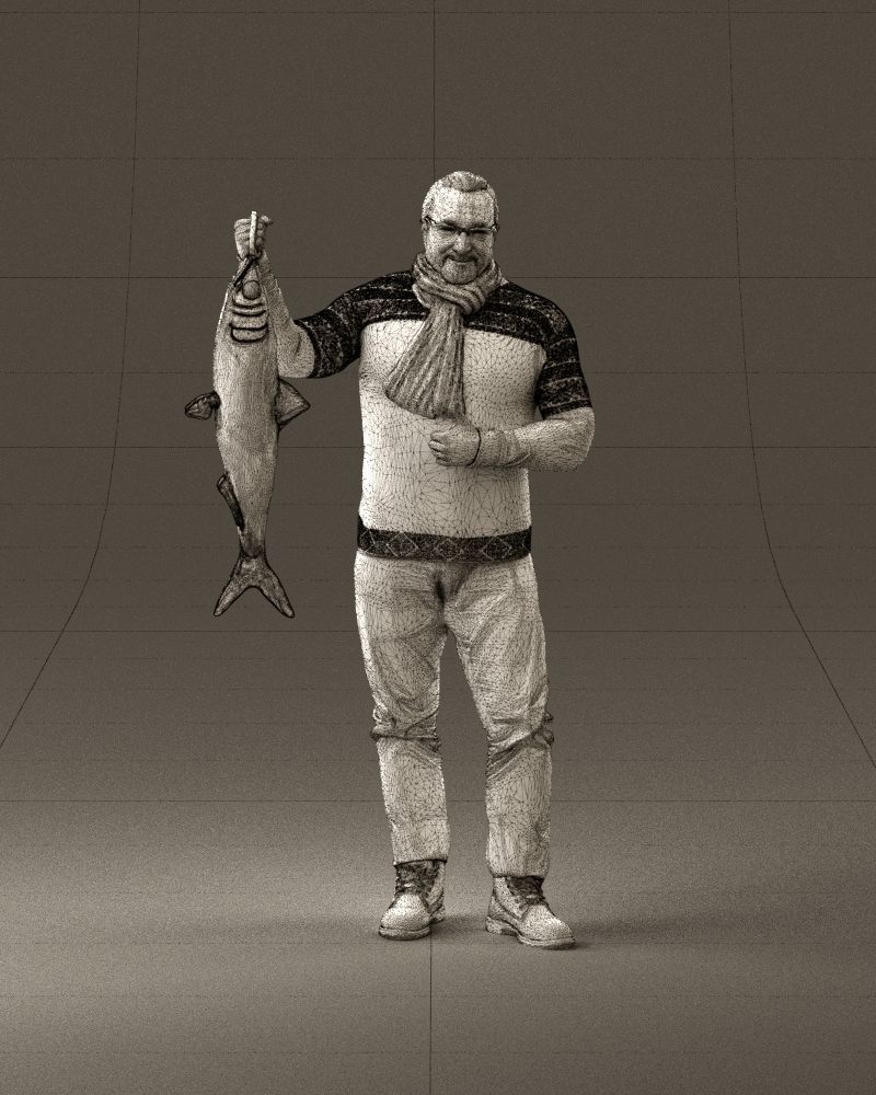 Cozy beard man in glasses with fish 0963 3D Print Ready 3D print model_25