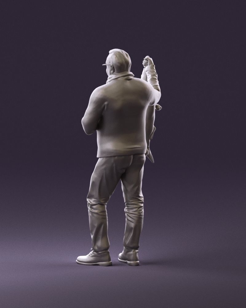 Cozy beard man in glasses with fish 0963 3D Print Ready 3D print model_7