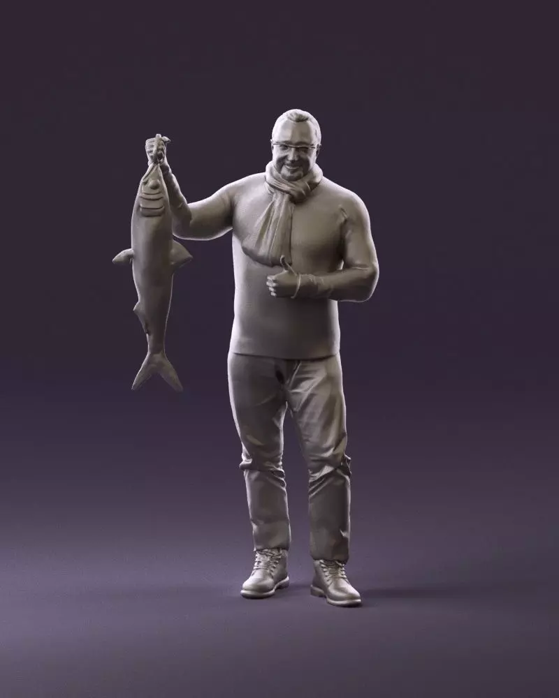 Cozy beard man in glasses with fish 0963 3D Print Ready 3D print model_0