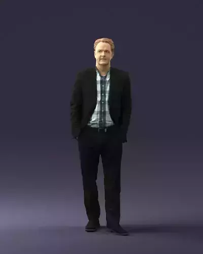 Curly haired man plaid shirt 0654