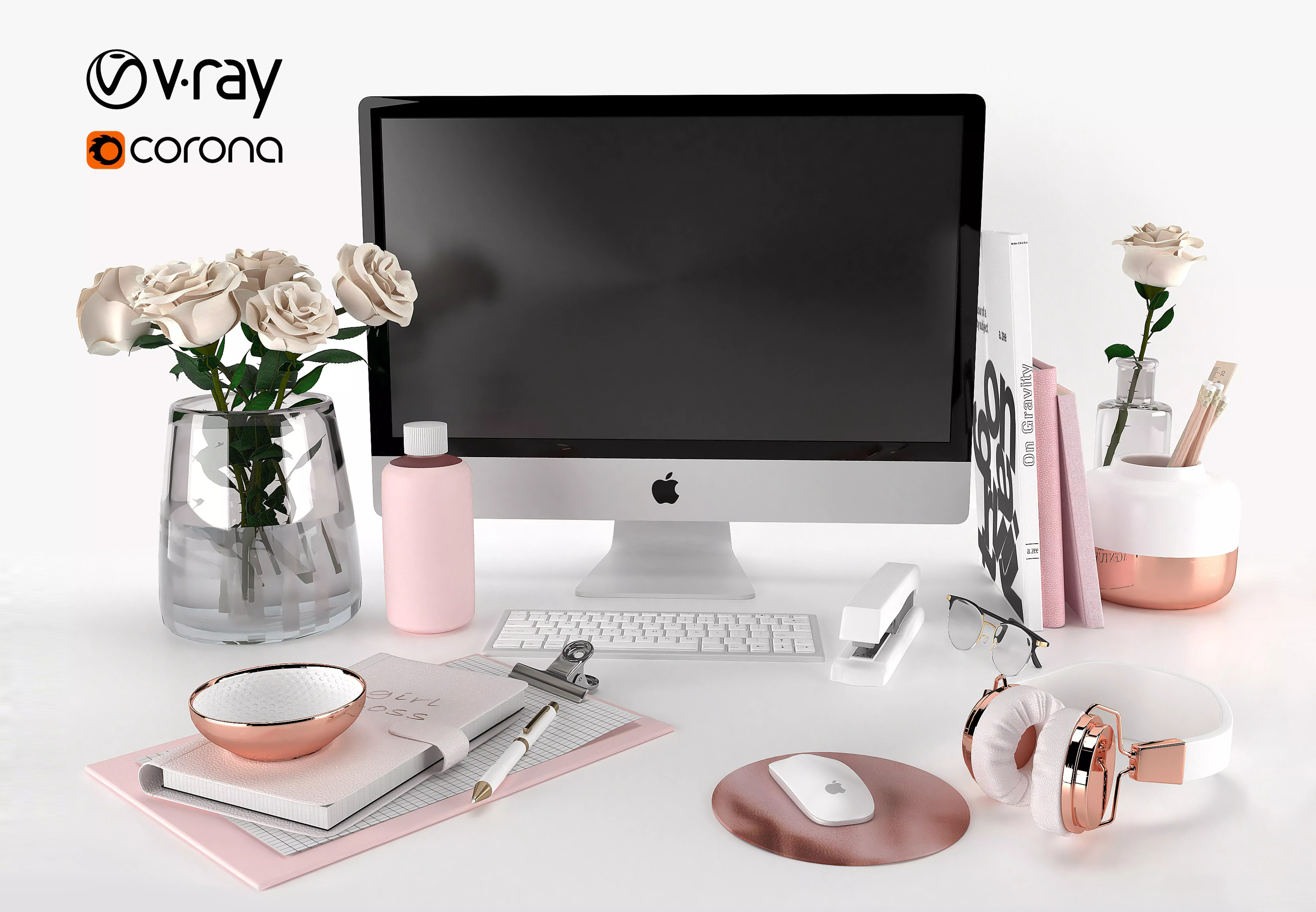 workplace decorative set - home office 3D model_0