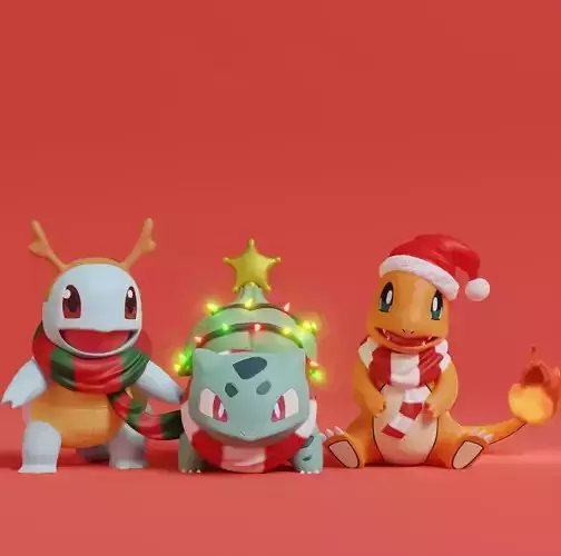 Pokemon - Christmas Charmander Squirtle and Bulbasaur 3D print model