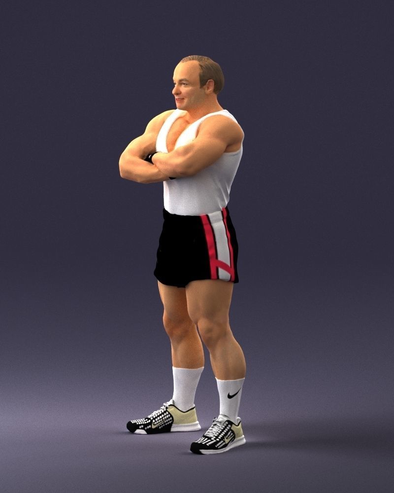 Elderly bodybuilder in shorts 0168 3D Print Ready 3D print model_27
