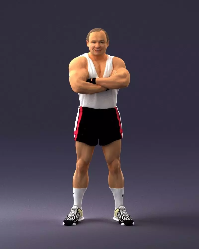 Elderly bodybuilder in shorts 0168 3D Print Ready 3D print model_0