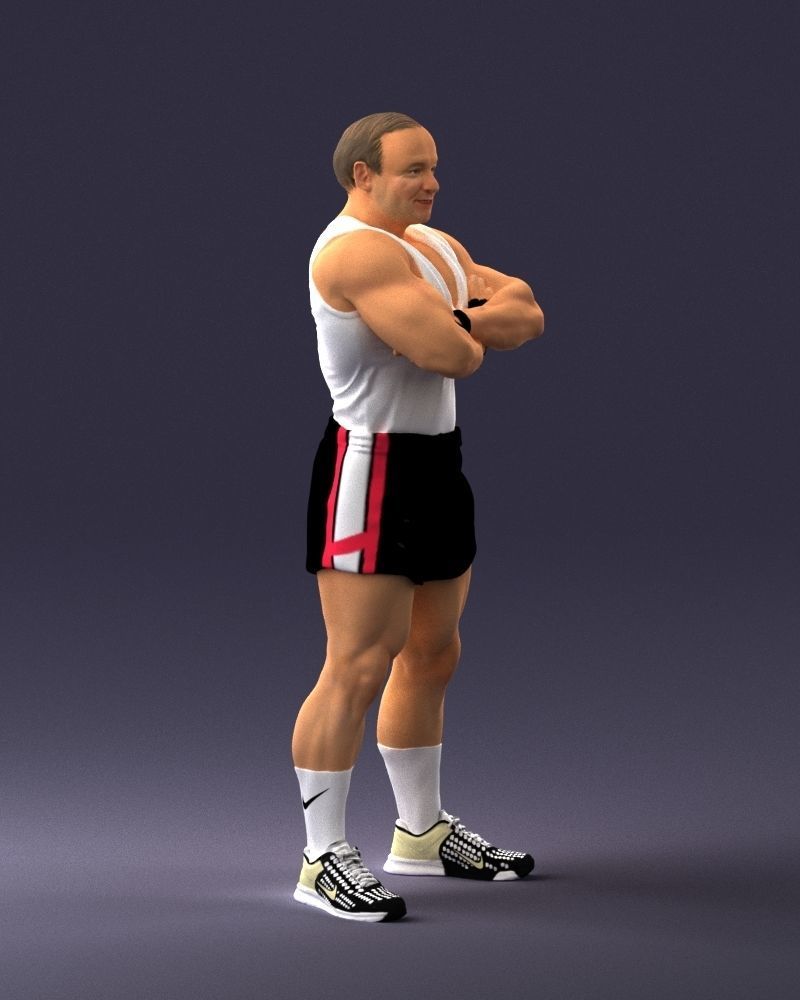 Elderly bodybuilder in shorts 0168 3D Print Ready 3D print model_9