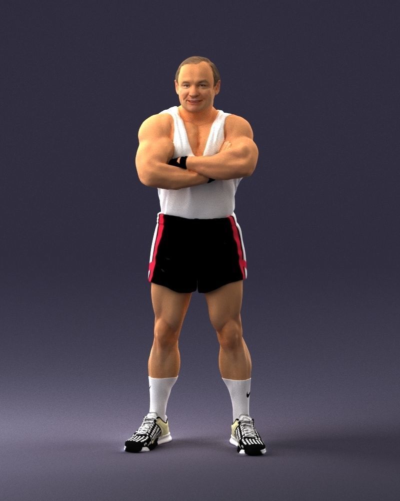 Elderly bodybuilder in shorts 0168 3D Print Ready 3D print model_33