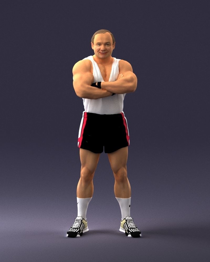 Elderly bodybuilder in shorts 0168 3D Print Ready 3D print model_36