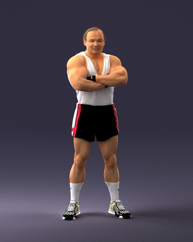 Elderly bodybuilder in shorts 0168 3D Print Ready 3D print model_3