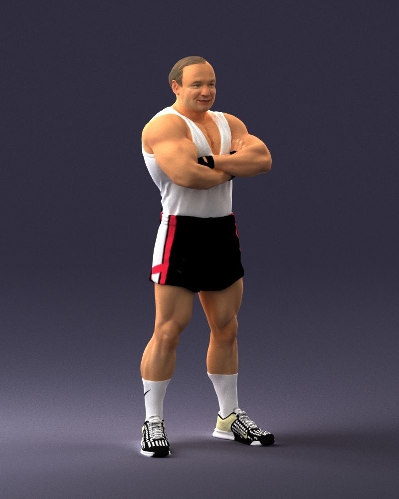 Elderly bodybuilder in shorts 0168 3D Print Ready 3D print model_6