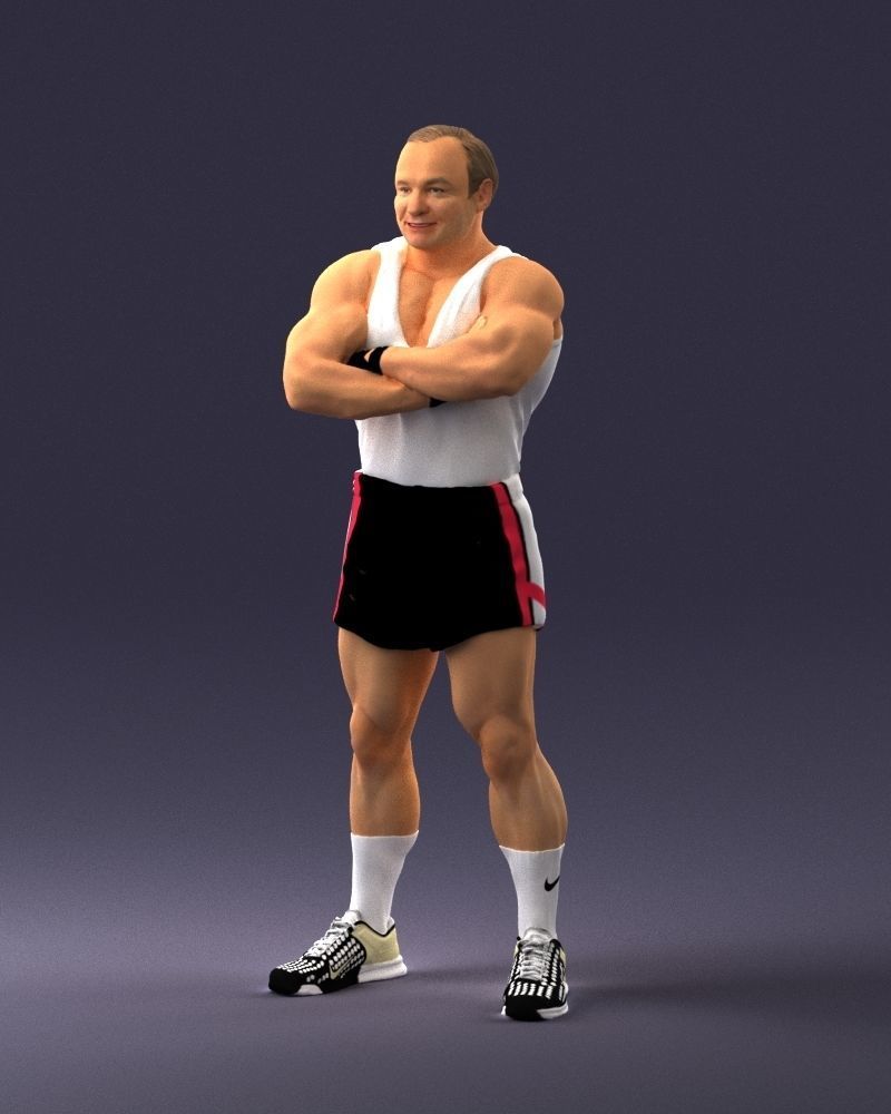 Elderly bodybuilder in shorts 0168 3D Print Ready 3D print model_30