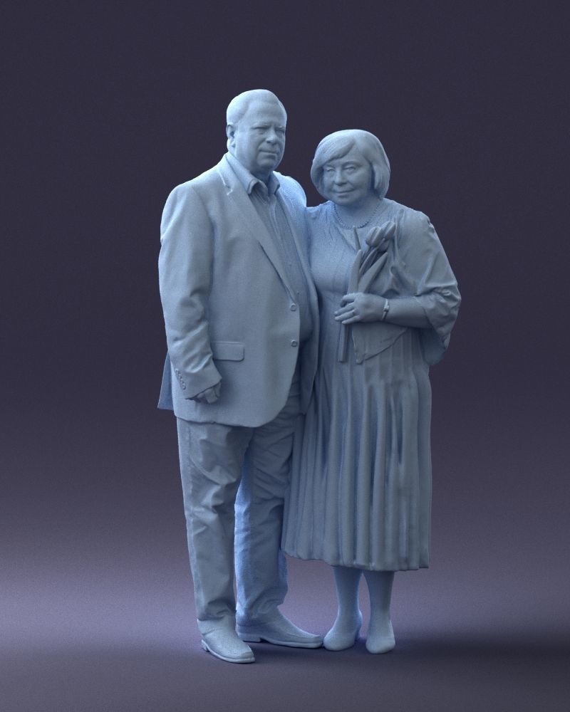 000186 Elderly Couple Standing with Flowers 1001 3D model_7