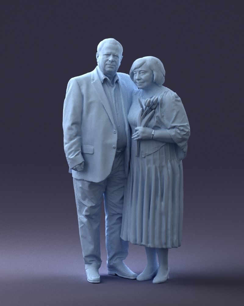000186 Elderly Couple Standing with Flowers 1001 3D model_4