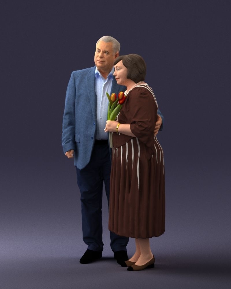 000186 Elderly Couple Standing with Flowers 1001 3D model_30