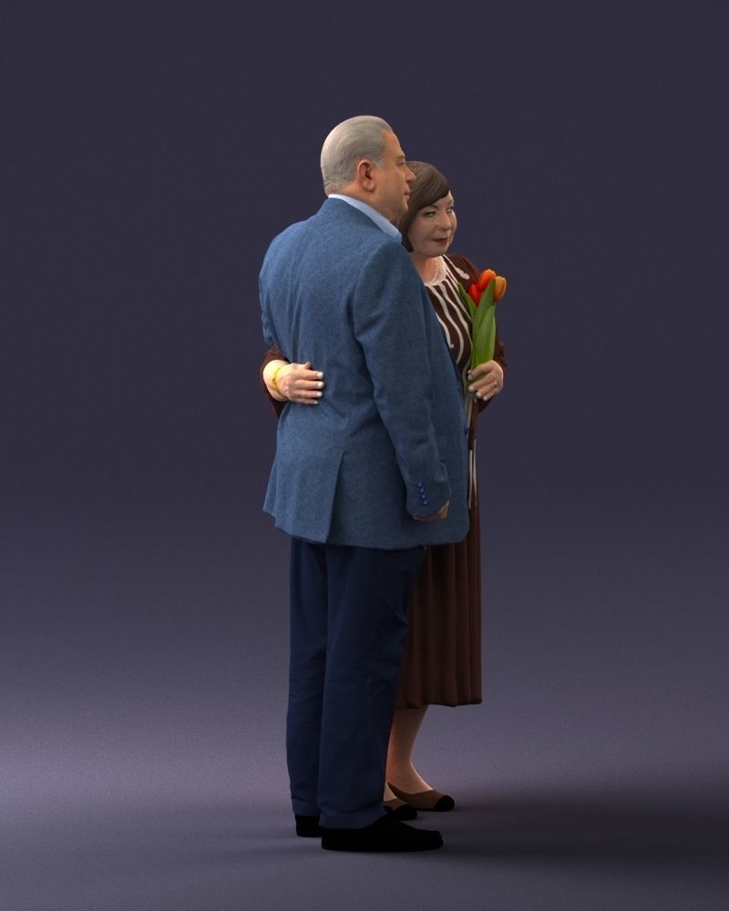 000186 Elderly Couple Standing with Flowers 1001 3D model_12