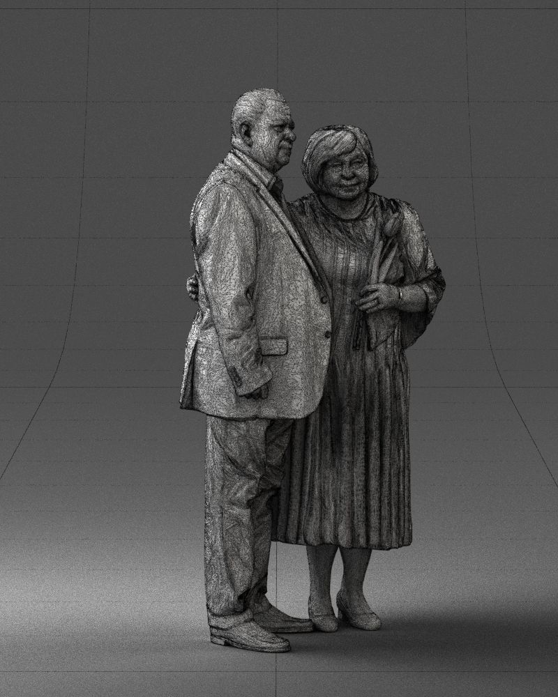 000186 Elderly Couple Standing with Flowers 1001 3D model_11