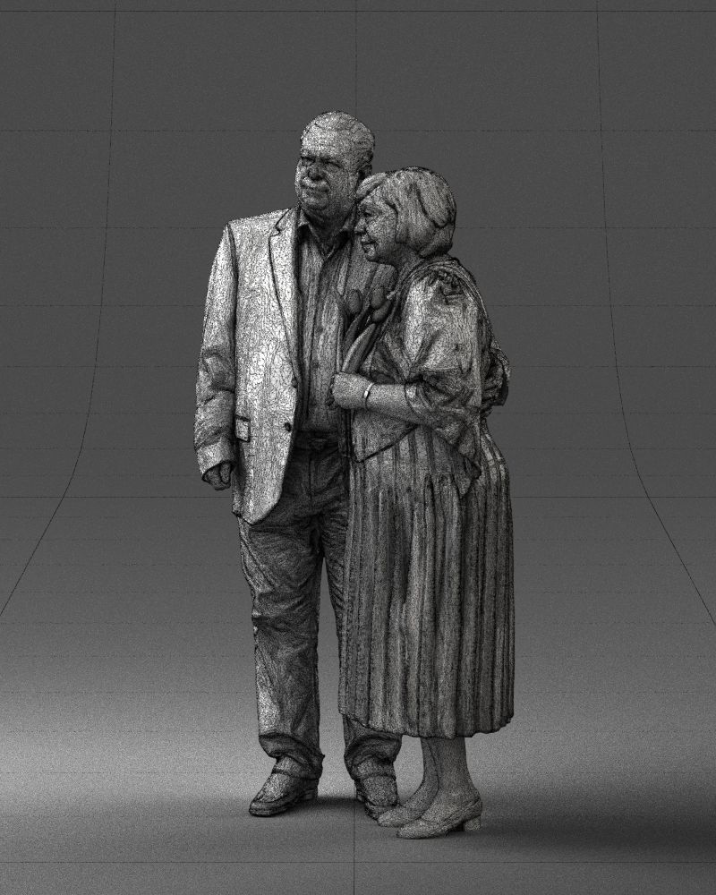 000186 Elderly Couple Standing with Flowers 1001 3D model_32