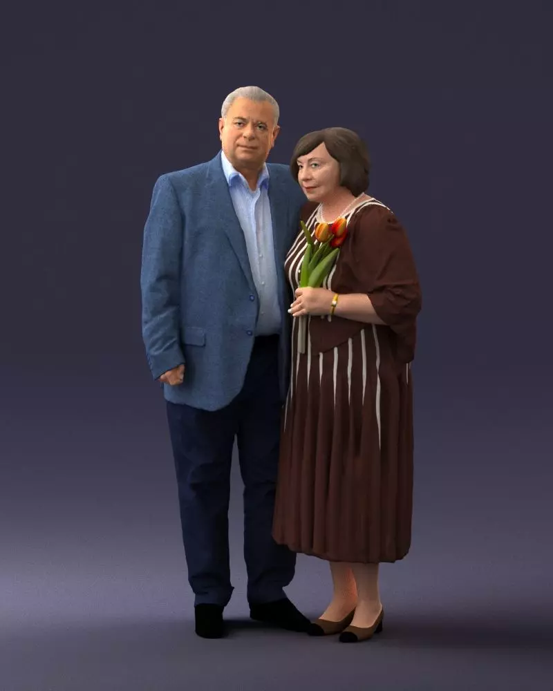 000186 Elderly Couple Standing with Flowers 1001 3D model_0