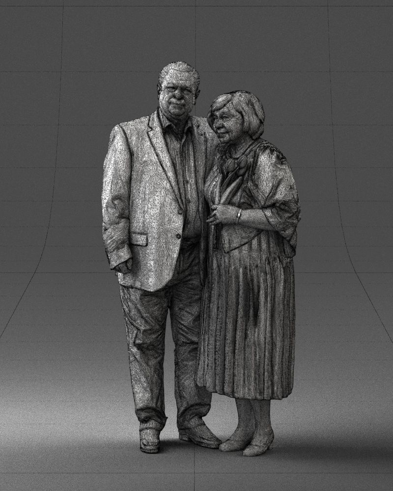 000186 Elderly Couple Standing with Flowers 1001 3D model_2