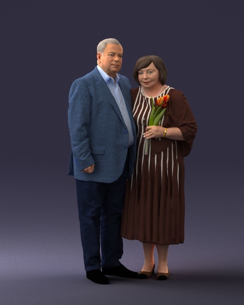 000186 Elderly Couple Standing with Flowers 1001 3D model_6