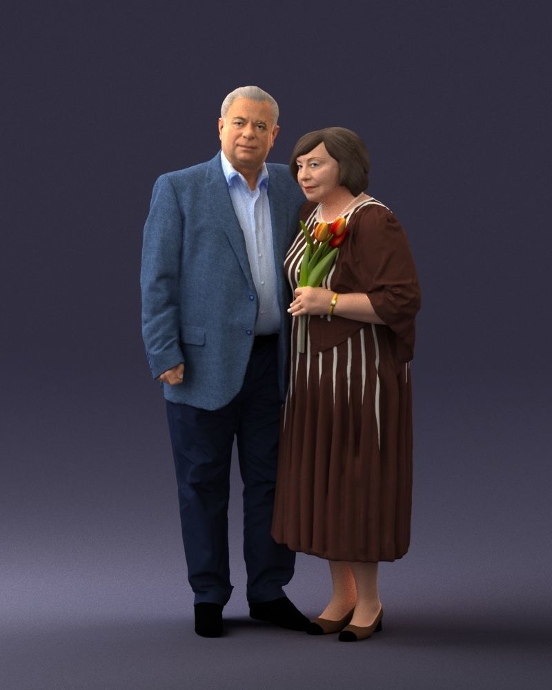 000186 Elderly Couple Standing with Flowers 1001 3D model_36