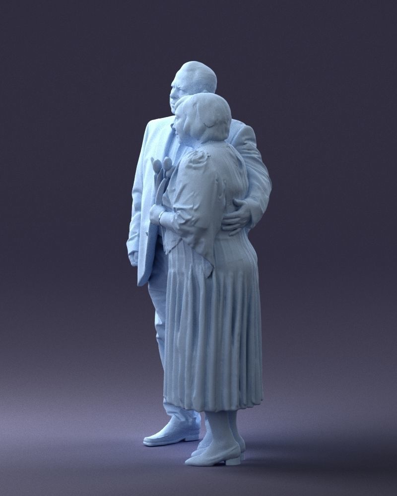 000186 Elderly Couple Standing with Flowers 1001 3D model_28