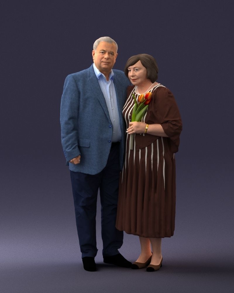 000186 Elderly Couple Standing with Flowers 1001 3D model_3