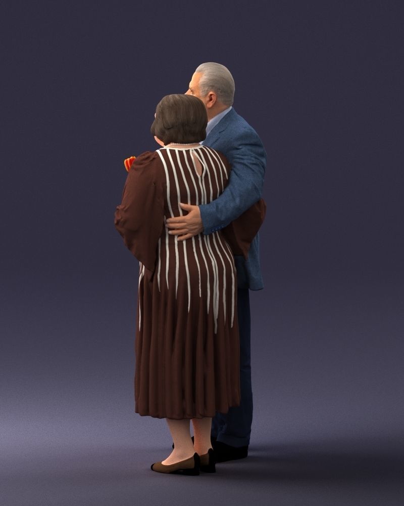 000186 Elderly Couple Standing with Flowers 1001 3D model_24