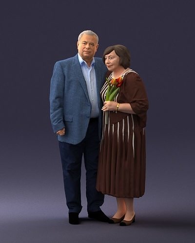 000186 Elderly Couple Standing with Flowers 1001 3dp 3D print model