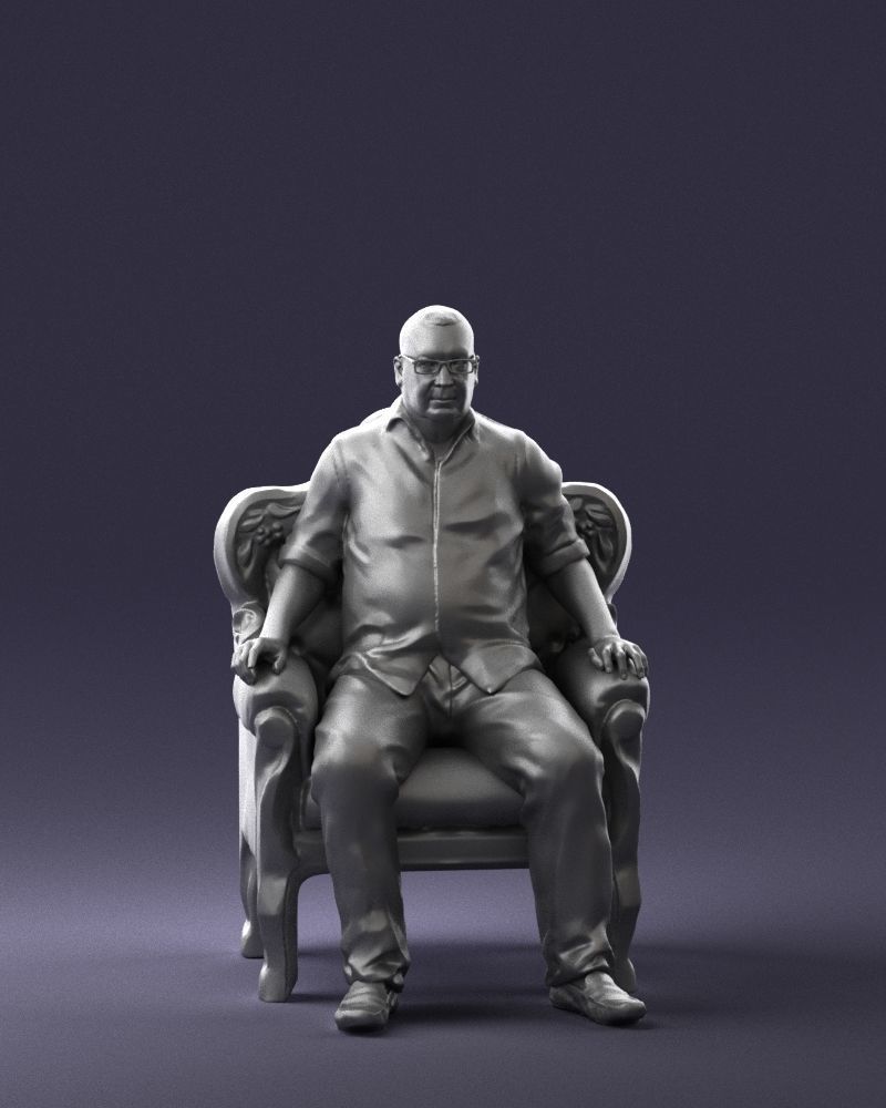 Elderly man sitting in a chair 0269 3D model_4