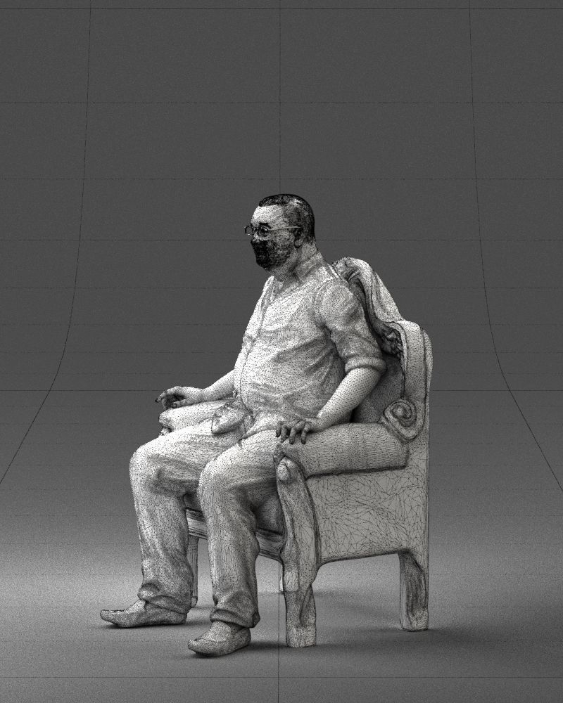 Elderly man sitting in a chair 0269 3D model_29