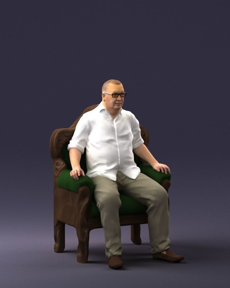 Elderly man sitting in a chair 0269 3D model_6
