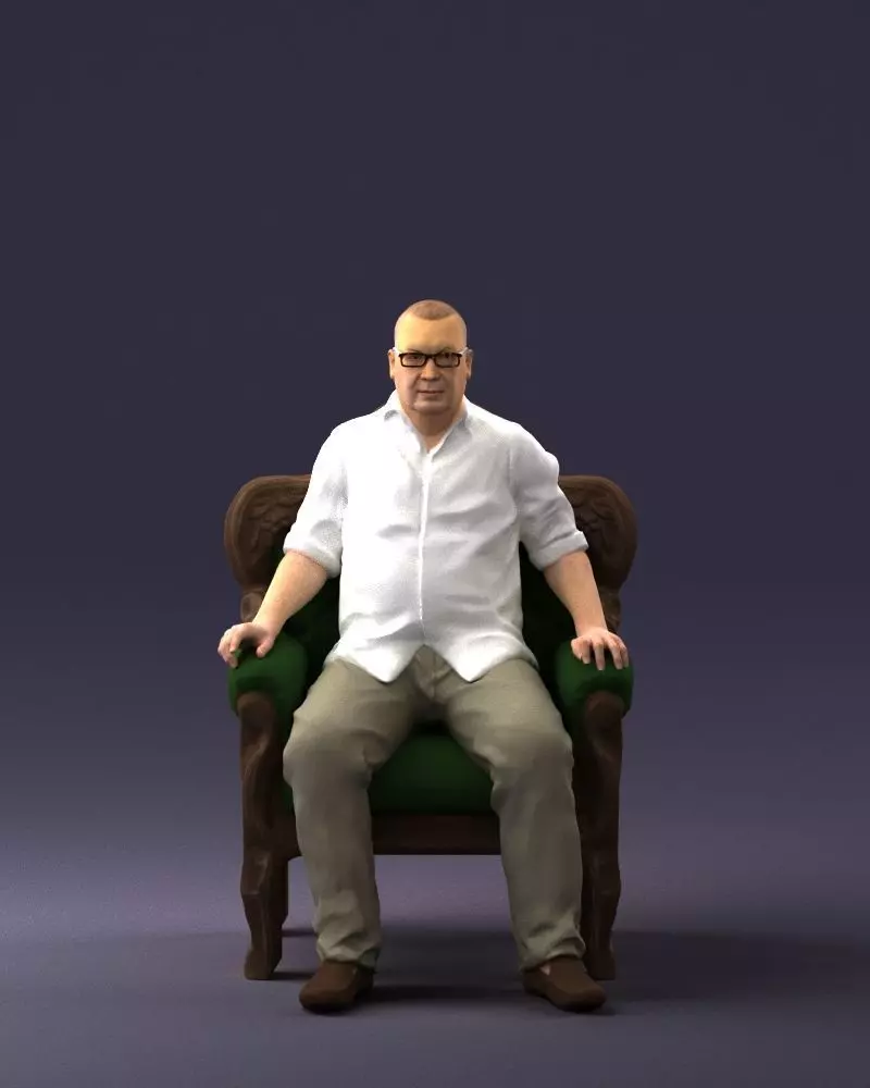 Elderly man sitting in a chair 0269 3D model_0