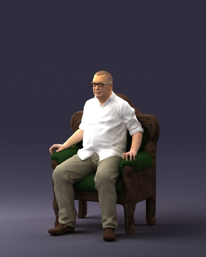 Elderly man sitting in a chair 0269 3D model_30